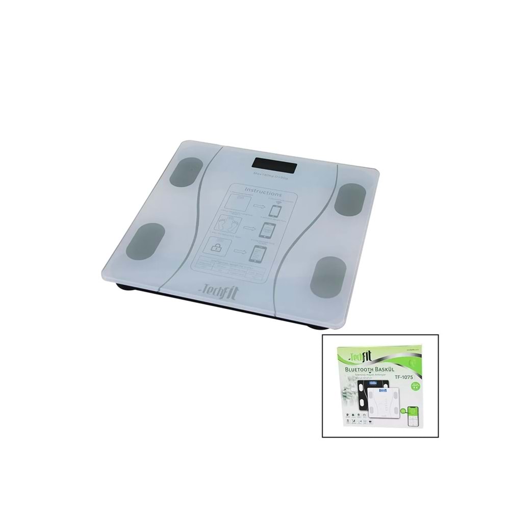 Techfit Tf1075 Dijital Baskül Bluetooth Özellikli Hassas Ölçüm Cam Siyah