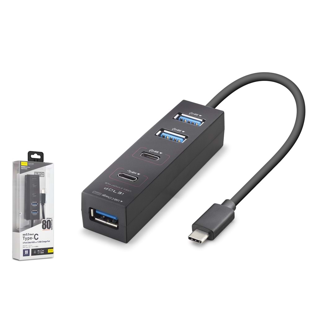 iETOP TU0529 Type-C 3.2 Gen1 Hub 5 Port 5 Gbps 80 cm Siyah