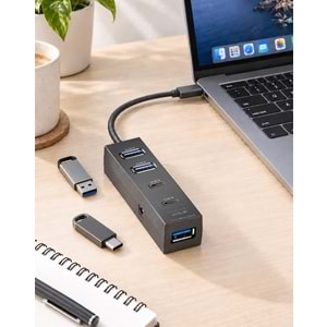 iETOP TU0529 Type-C 3.2 Gen1 Hub 4 Port 5 Gbps 80 cm Siyah