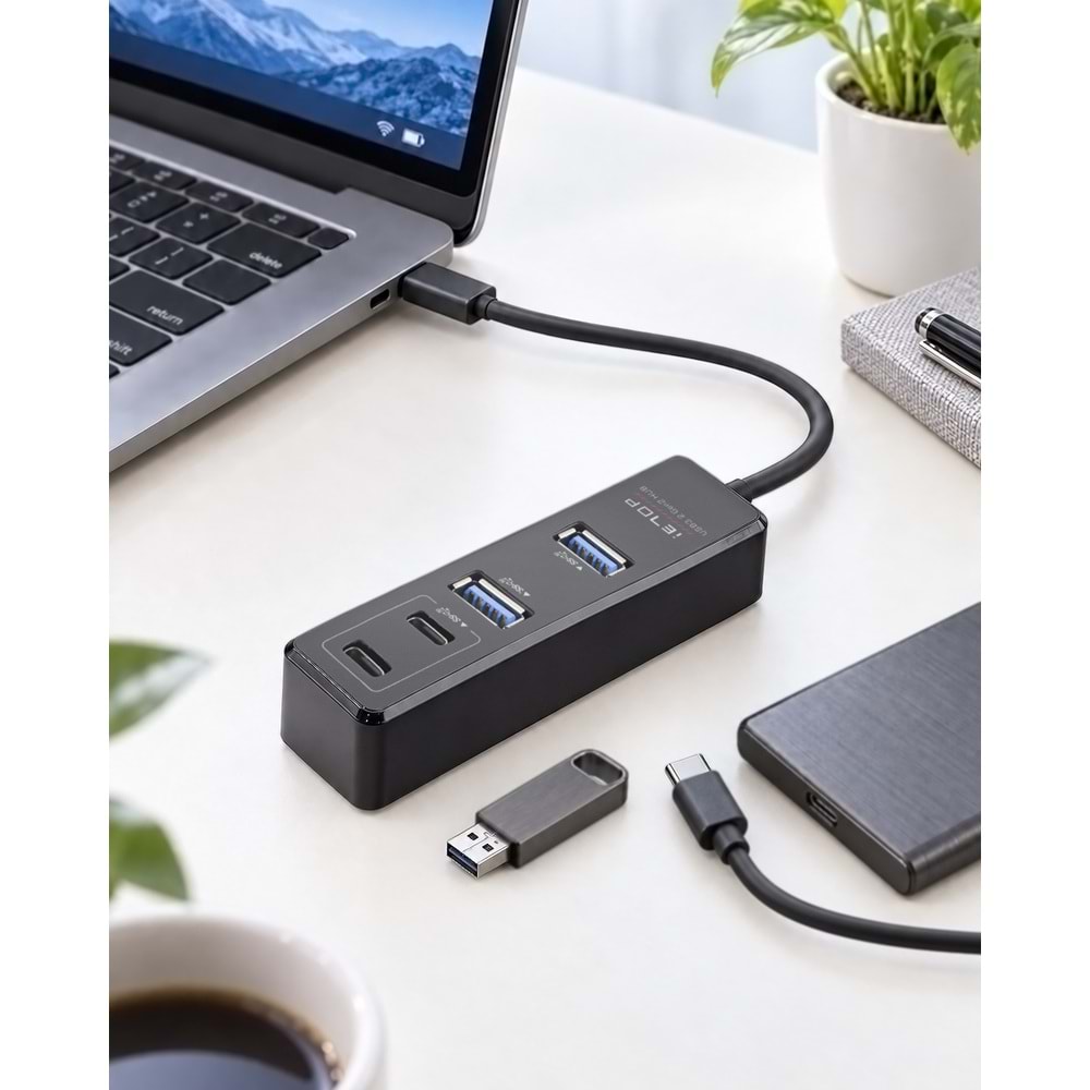 iETOP TU1009 Type-C 3.2 Gen2 Hub 4 Port 10 Gbps Siyah