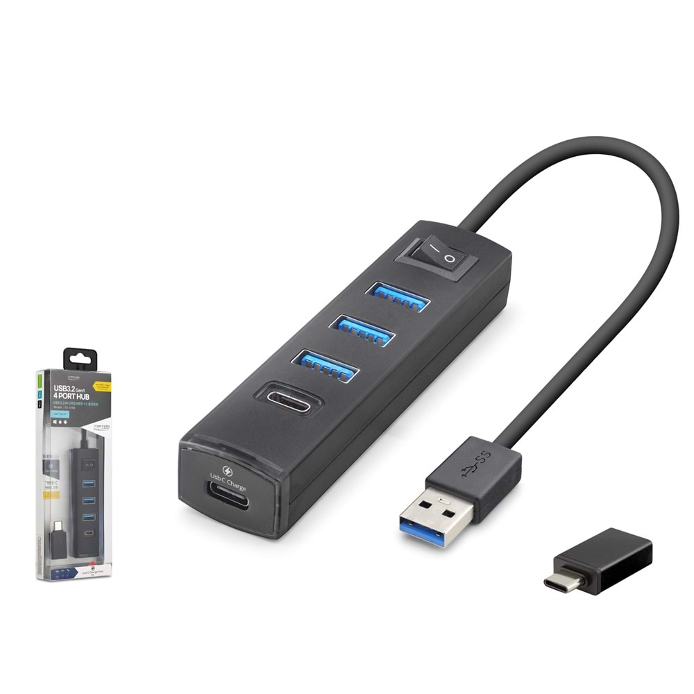 iETOP TU359 Type-C 3.1 Gen1 Hub PD 4 Port 5 Gbps Siyah