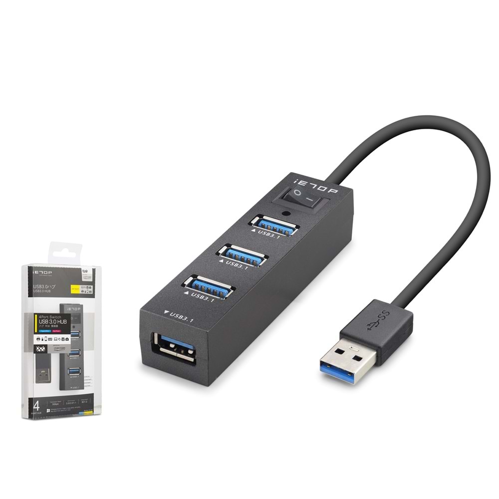 iETOP U329 USB 3.2 Anahtarlı Hub 4 Port 5 Gbps Siyah
