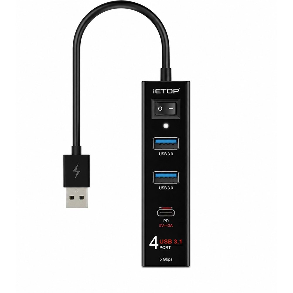 iETOP U329A USB 3.1 Gen1 Hub PD 4 Port 5 Gbps Siyah