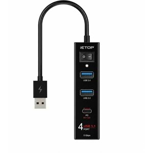 iETOP U329A USB 3.1 Gen1 Hub PD 4 Port 5 Gbps Siyah