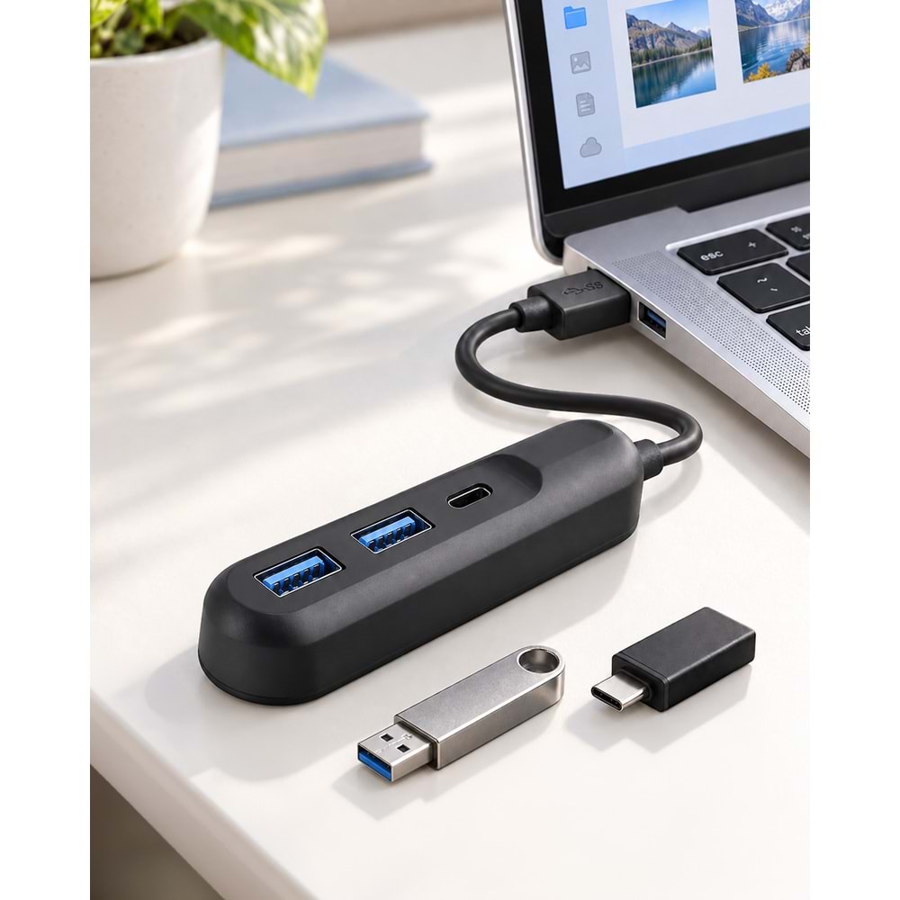 iETOP U35G05 USB Type-C 3.2 Gen1 Hub 3 Port 5 Gbps Siyah