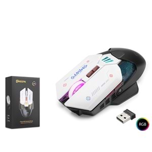 MKESPN W19 Dual Mode Kablosuz Gaming Mouse 10000 DPI 7 Tuş Makro 1000Hz RGB - Siyah Beyaz