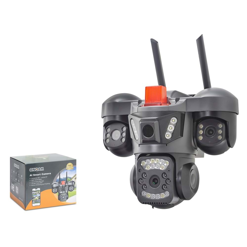 VENAS ON-W2363 Wi-Fi IP Güvenlik Kamerası 3 Lens 3×2MP V380 Hareket Takipli - Siyah