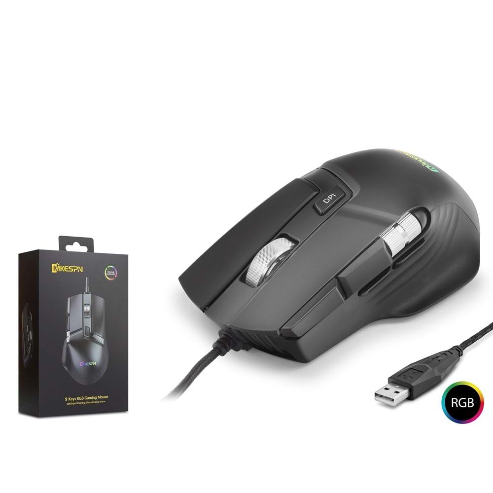 MKESPN X13 Gaming Mouse - 12400Dpi, 10 Tuş, Makro, Rgb Aydınlatma Kablolu Oyuncu Mouse (Siyah)